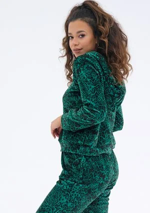 Queens - green dotted velvet hoodie