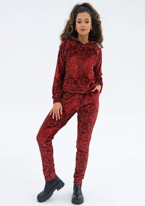 Queens - Spodnie velvet w cętki Czerwone