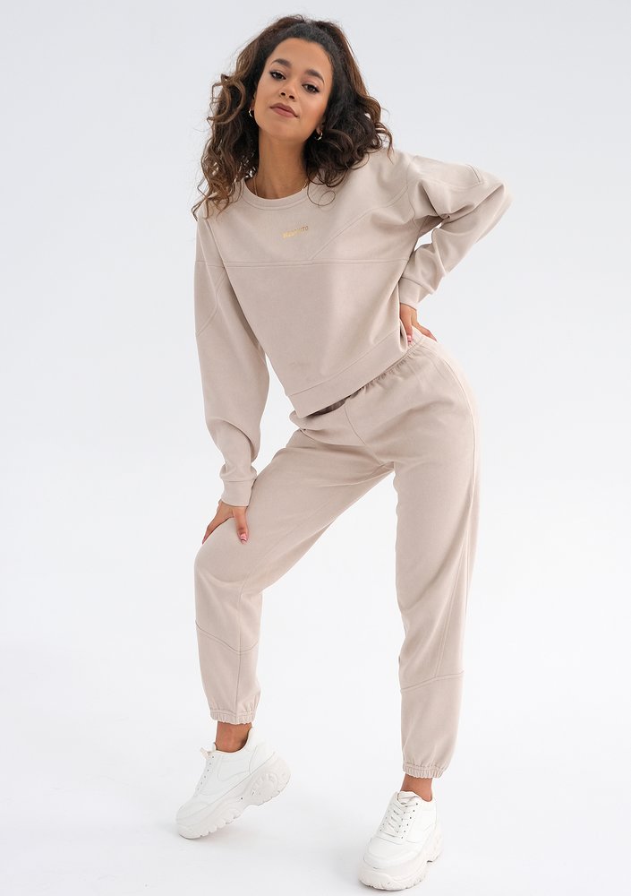 Irvine - beige eco suede sweatpants