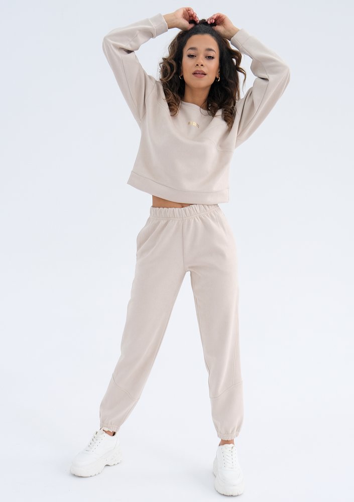 Irvine - Spodnie jogger z imitacji zamszu Beżowe