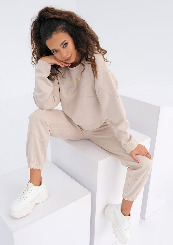 Irvine - beige eco suede sweatpants
