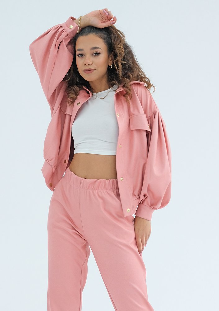 Layzy - oversize pink shirt jacket