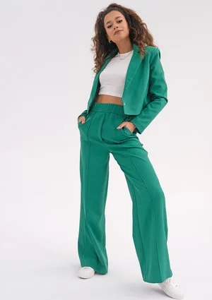 Ellis - Luźne spodnie z kantami Zielone