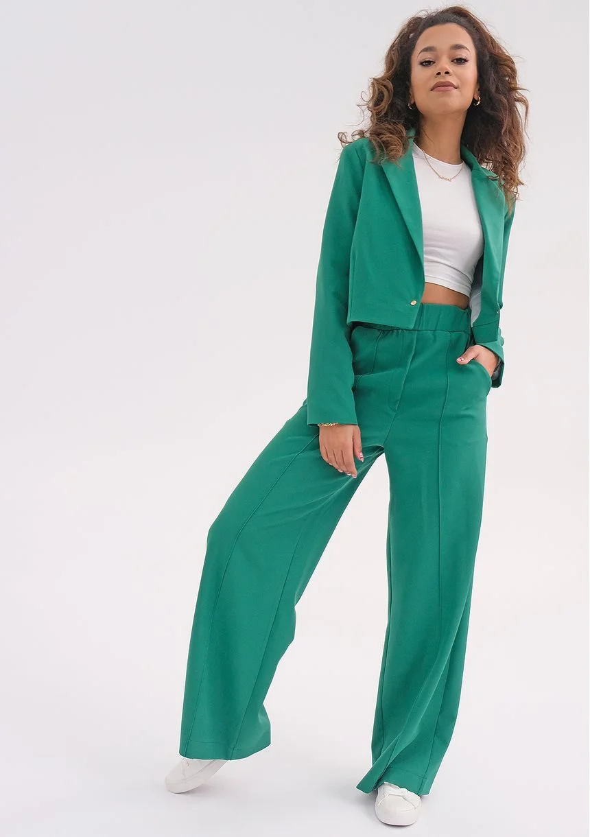 Ellis - Luźne spodnie z kantami Zielone