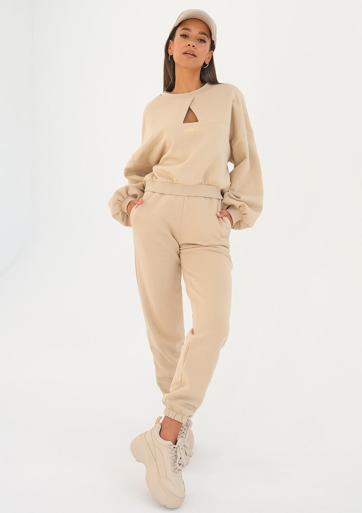 Delsy - sand beige sweatshirt with a cutout