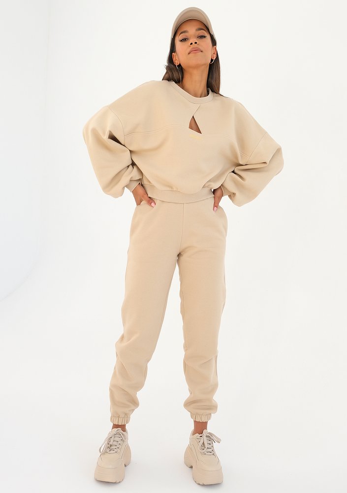 Delsy - sand beige sweatshirt with a cutout