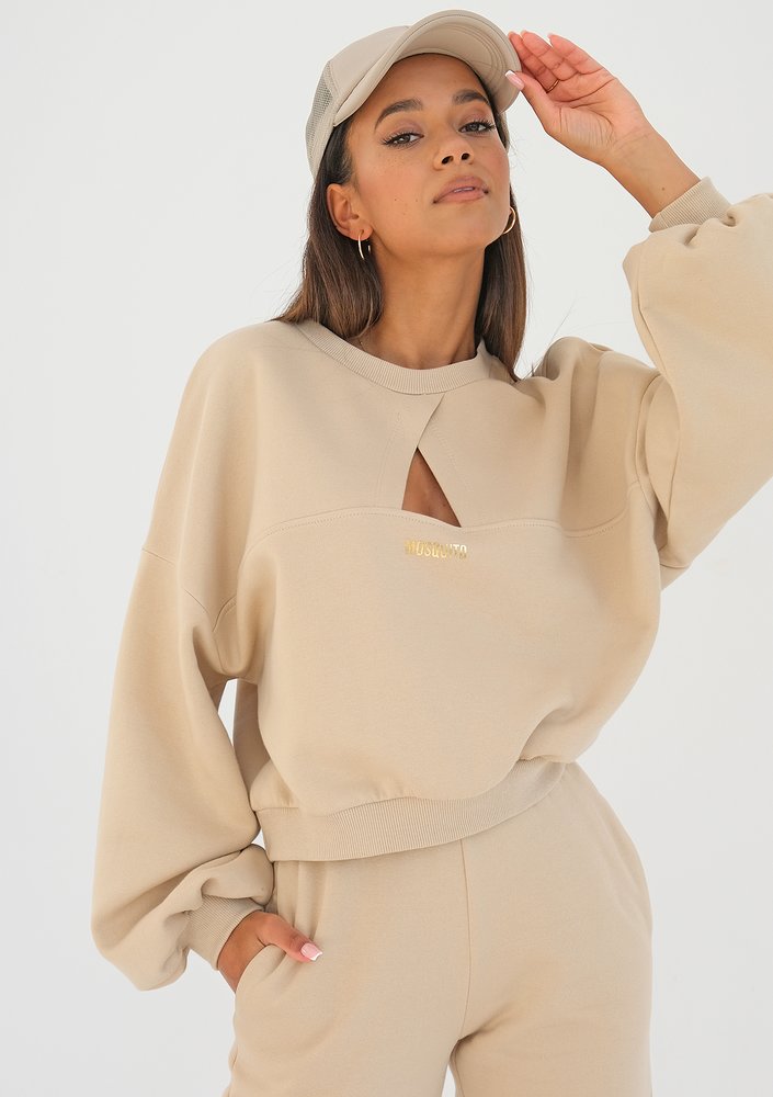 Delsy - sand beige sweatshirt with a cutout