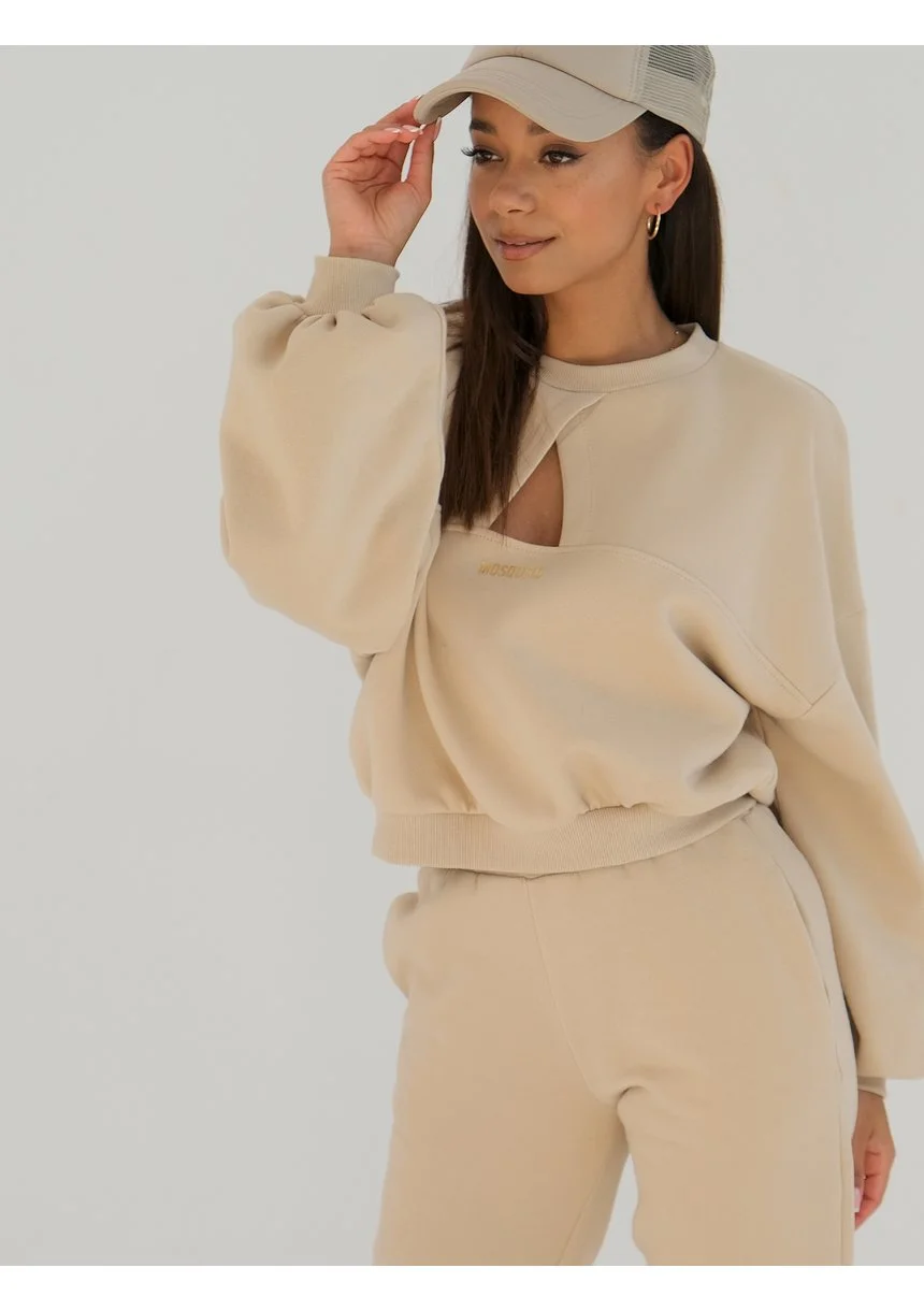 Delsy - sand beige sweatshirt with a cutout