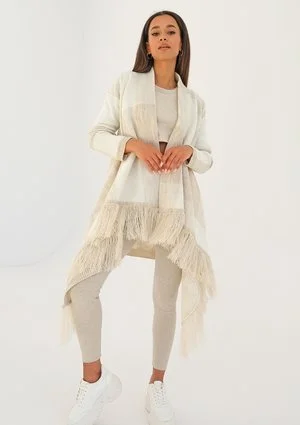 Lora - long beige checked cardigan