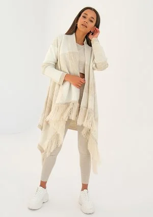 Lora - long beige checked cardigan