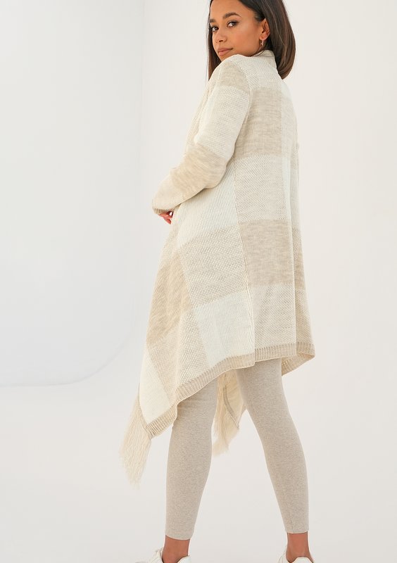 Lora - long beige checked cardigan