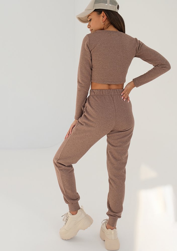 Astina - cacao brown melange short blouse