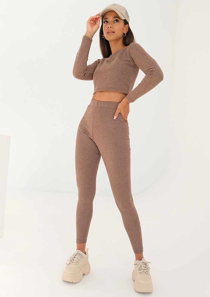 Astina - cacao brown melange short blouse