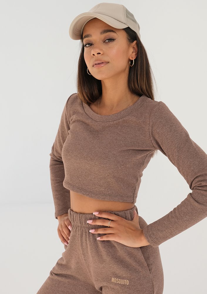 Astina - cacao brown melange short blouse