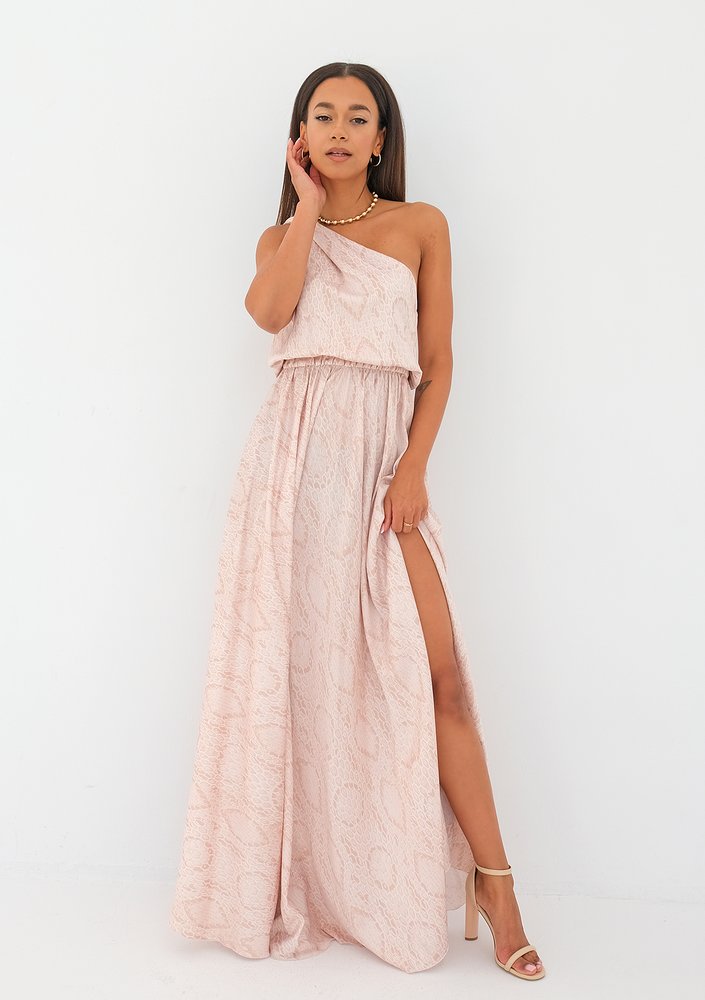 Grace - beige snake printed maxi dress