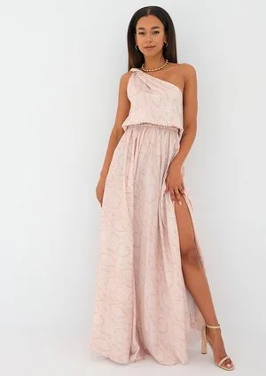 Grace - beige snake printed maxi dress