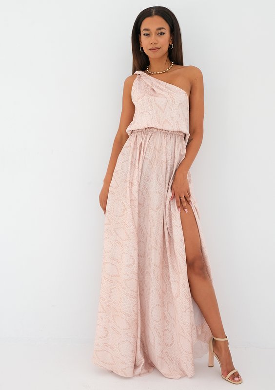 Grace - beige snake printed maxi dress