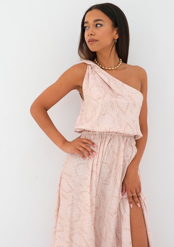 Grace - beige snake printed maxi dress