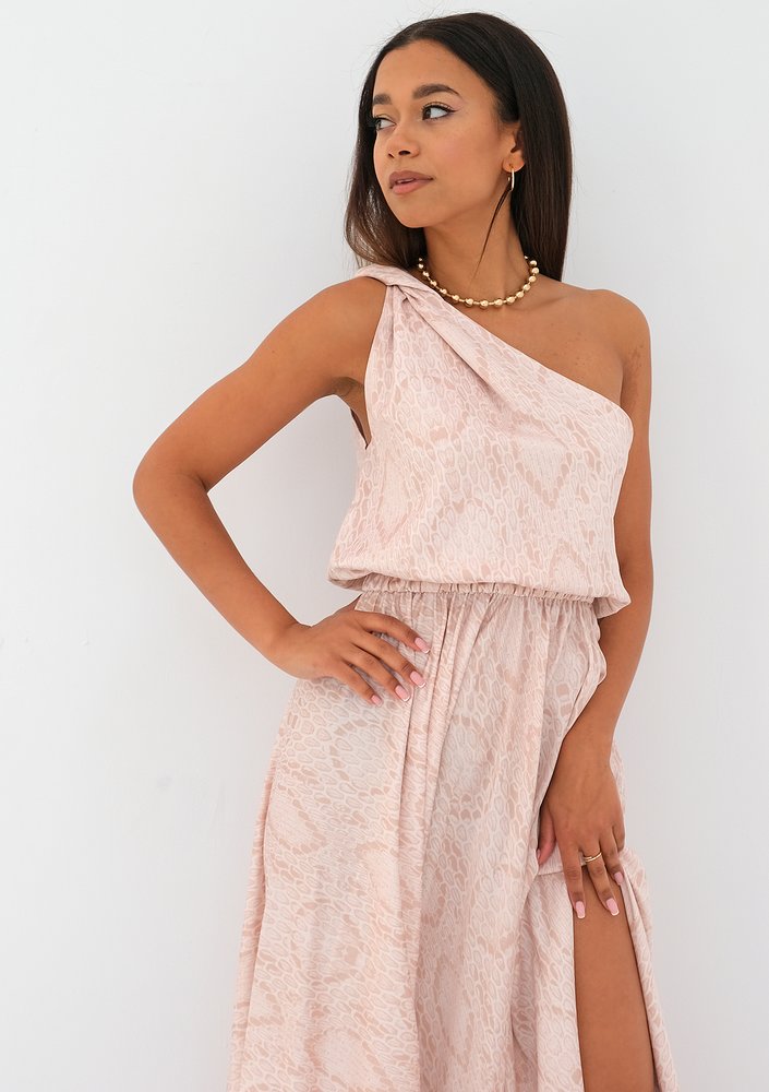 Grace - beige snake printed maxi dress