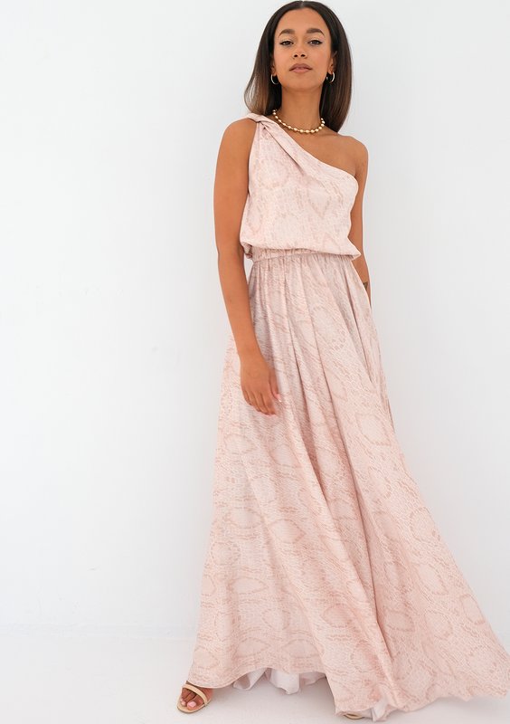 Grace - Asymetryczna sukienka maxi Snake Beige