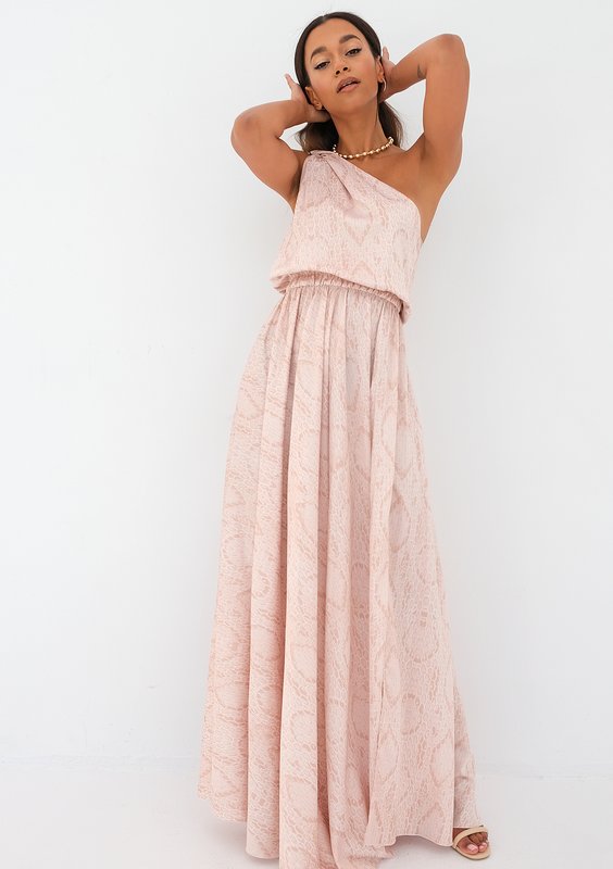 Grace - beige snake printed maxi dress