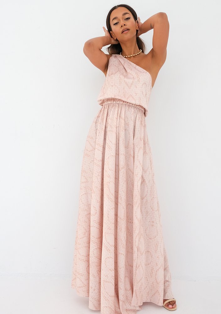 Grace - beige snake printed maxi dress