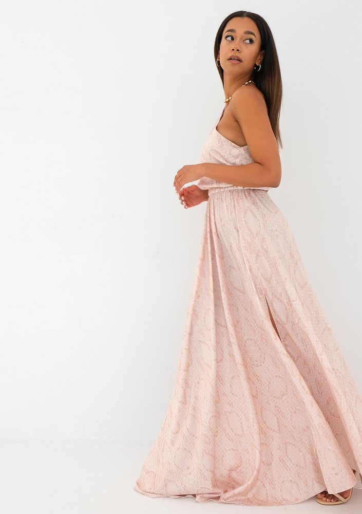 Grace - beige snake printed maxi dress