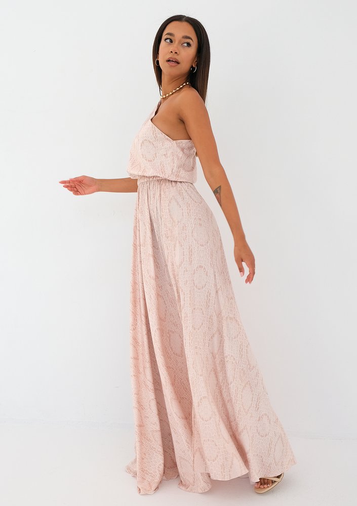 Grace - beige snake printed maxi dress