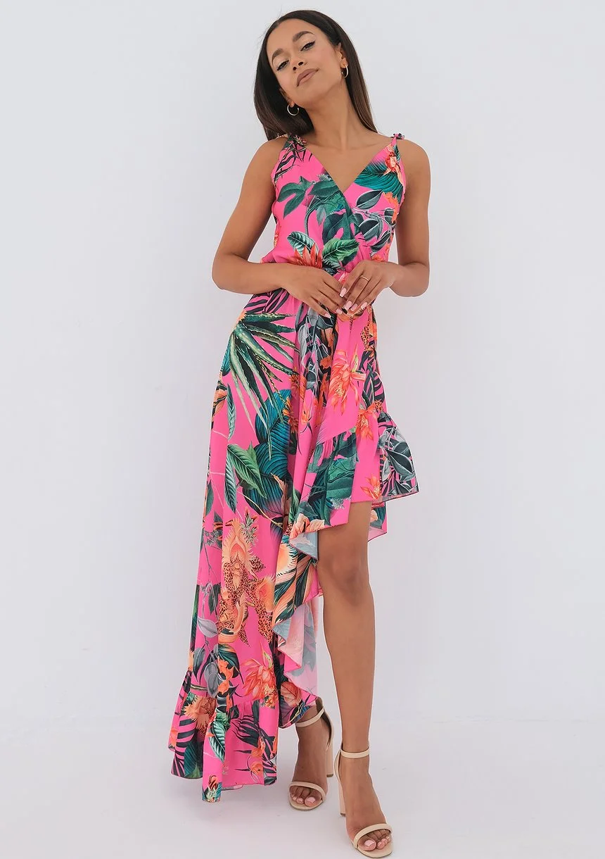 Lea - Asymetryczna sukienka maxi Exotic Pink