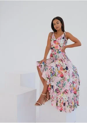 Lea - pink roses printed maxi dress