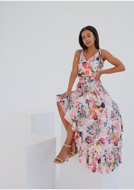 Lea - Asymetryczna sukienka maxi Roses