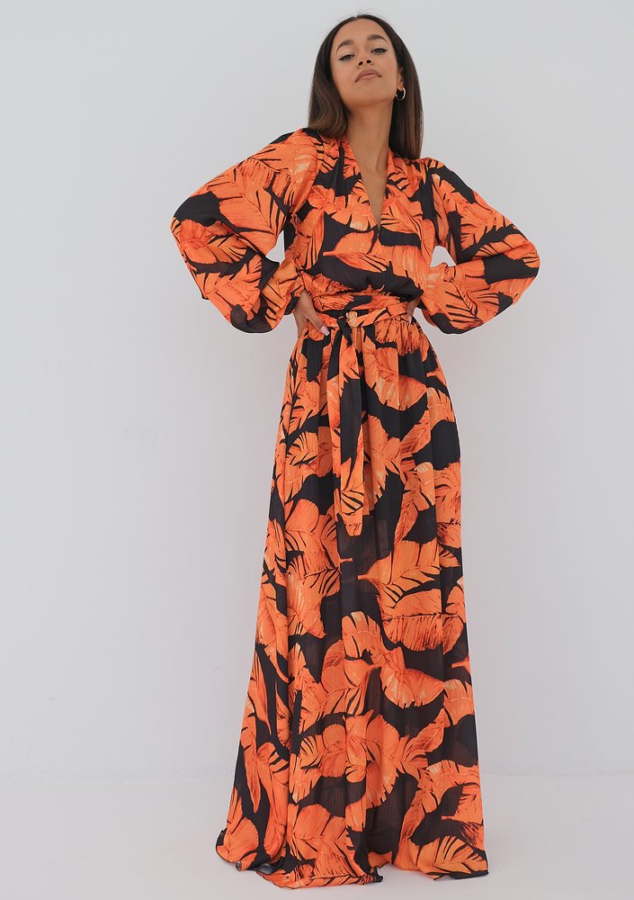 Adele - Maxi dress with orange leaves print