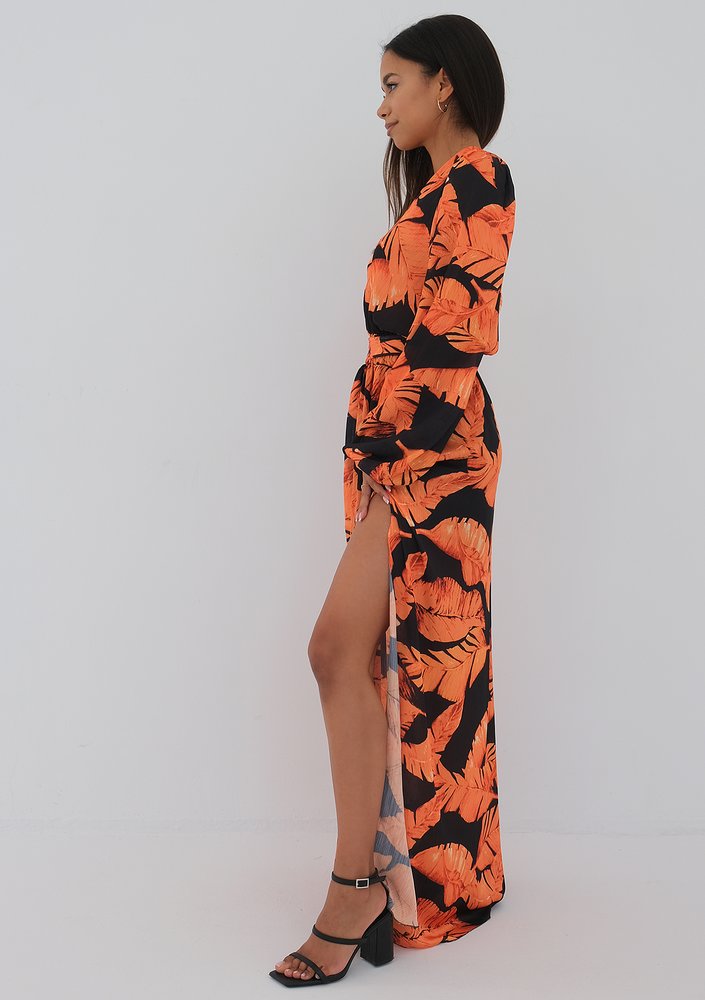 Adele - Sukienka maxi Orange Leaves
