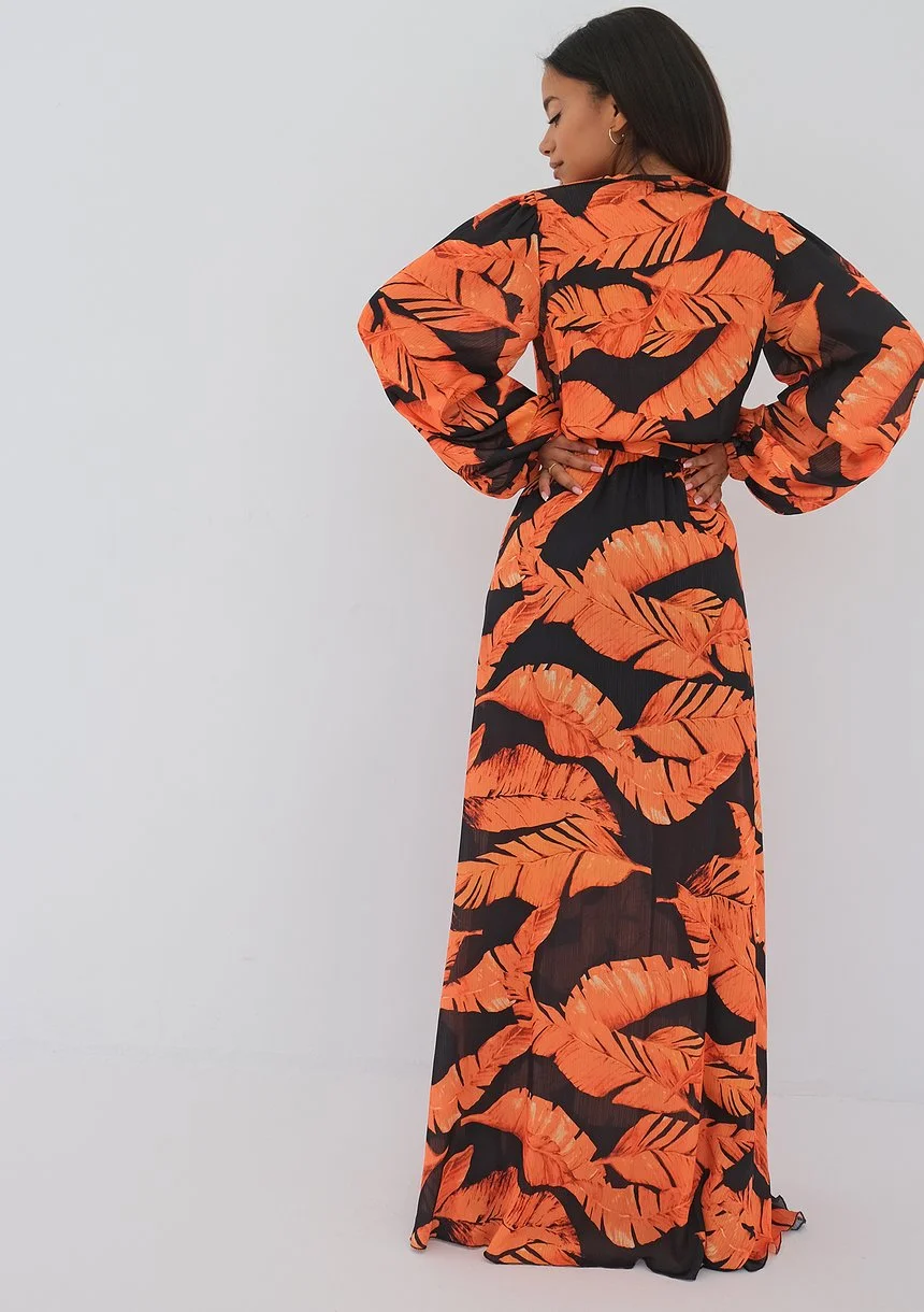 Adele - Sukienka maxi Orange Leaves