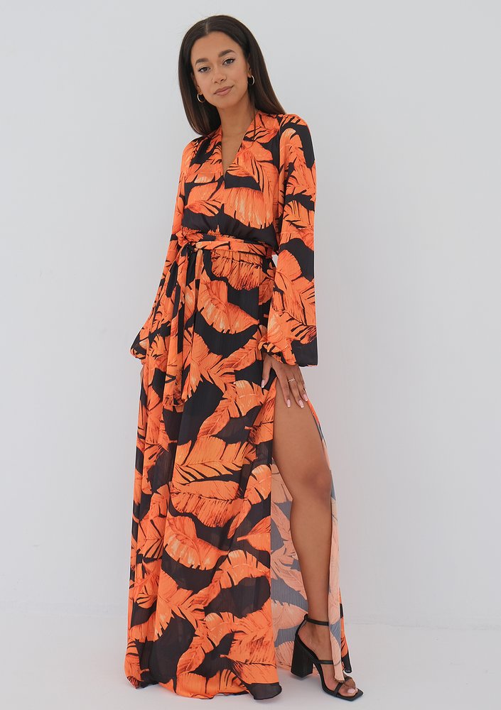 Adele - Maxi dress with orange leaves print