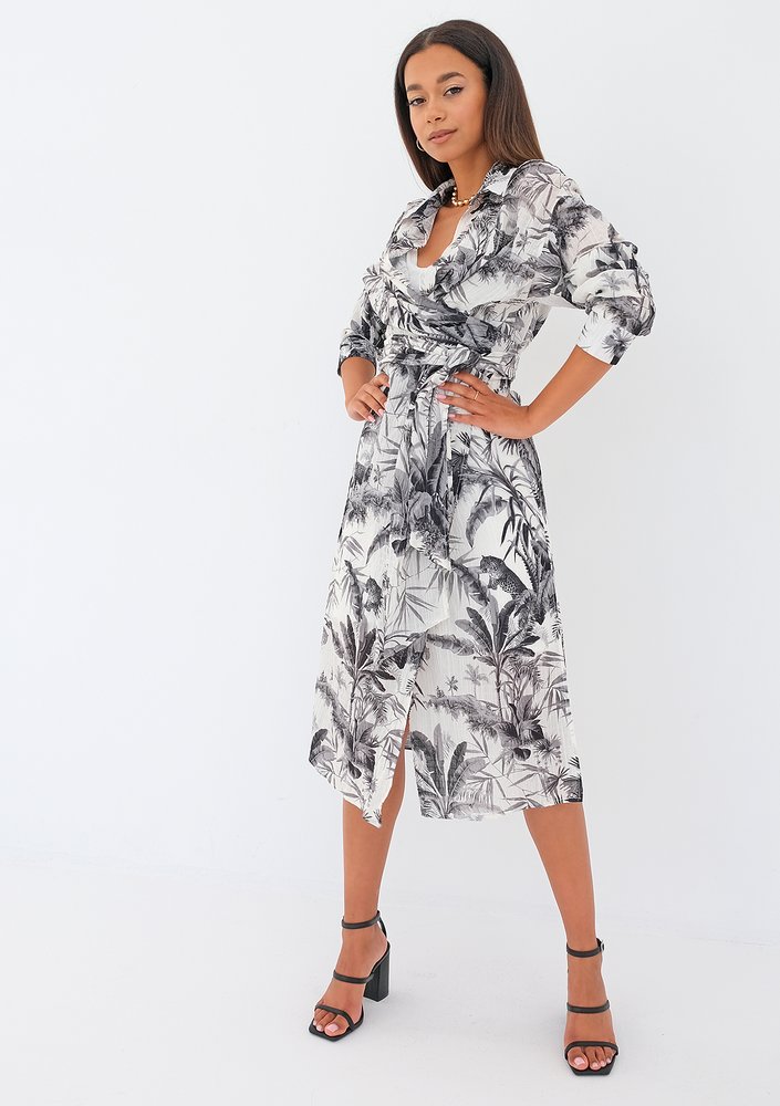 Gaya - black palms printed wrap shirt dress