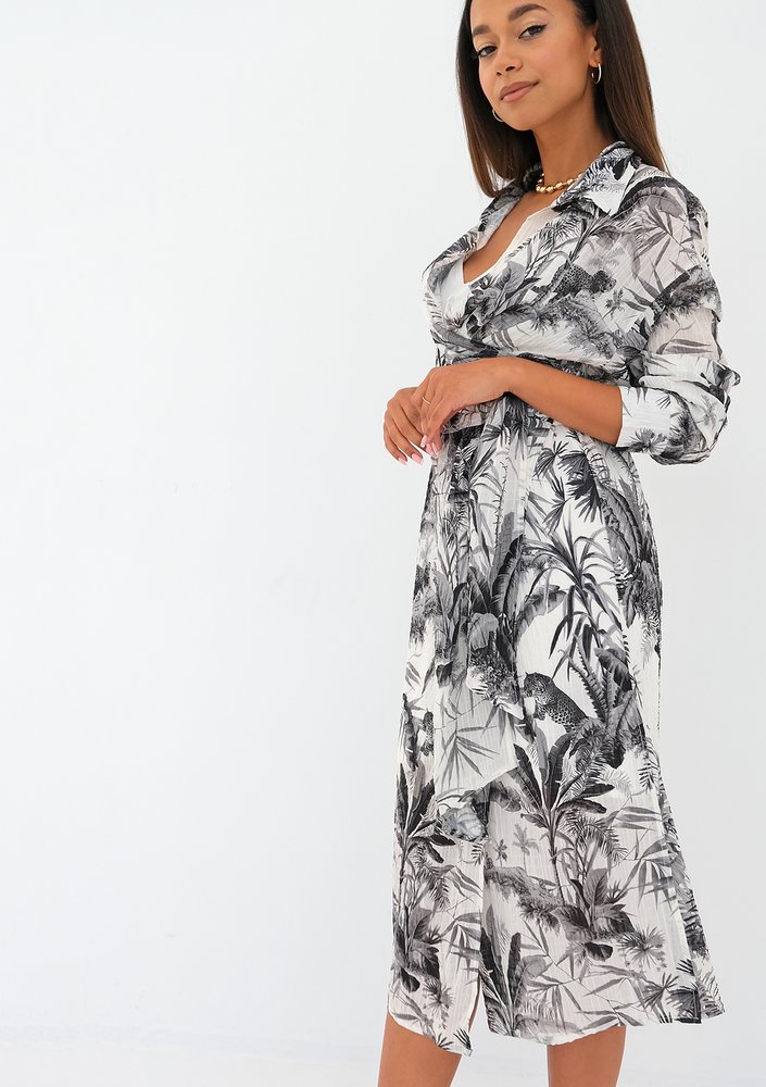 Gaya - black palms printed wrap shirt dress