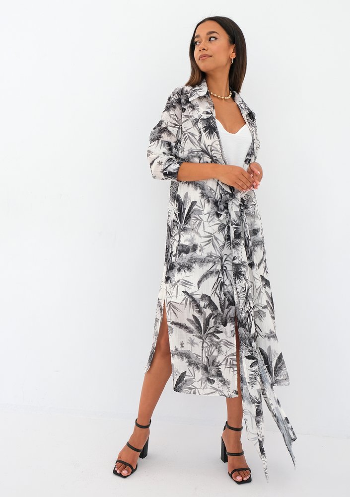 Gaya - black palms printed wrap shirt dress