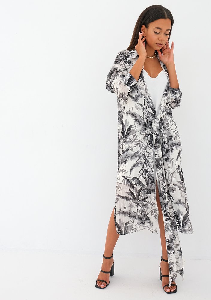 Gaya - black palms printed wrap shirt dress