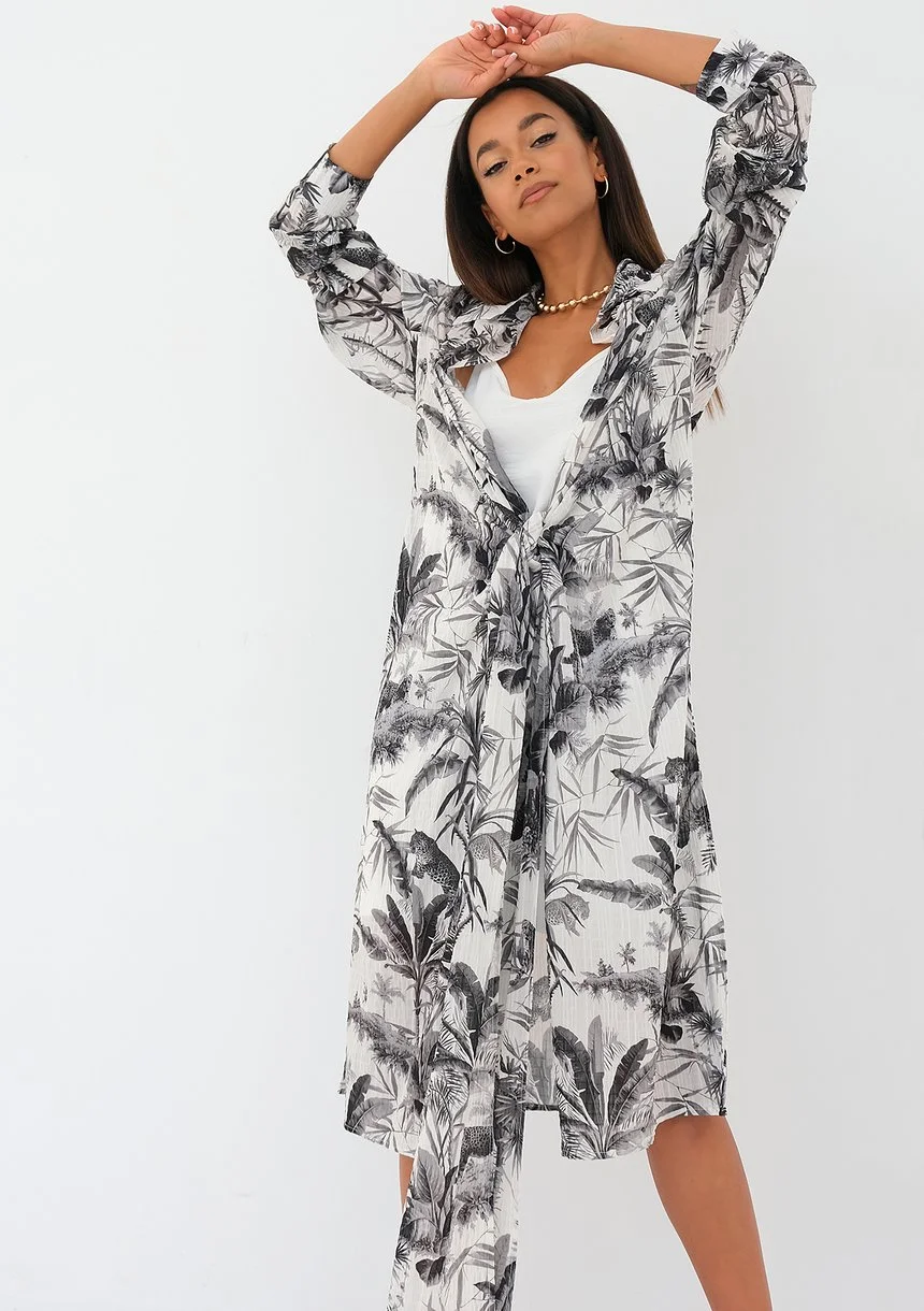 Gaya - black palms printed wrap shirt dress