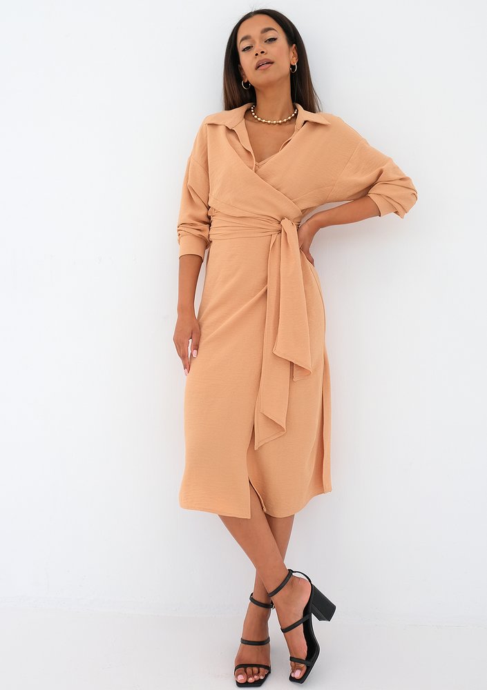 Gaya - beige midi shirt dress