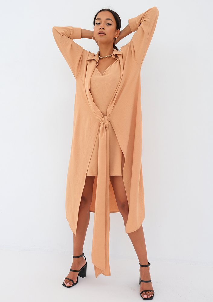Gaya - beige midi shirt dress