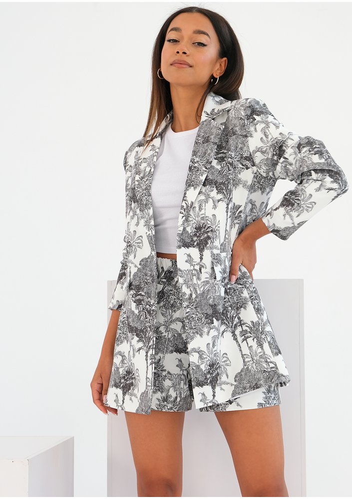 Chic - black palm print blazer