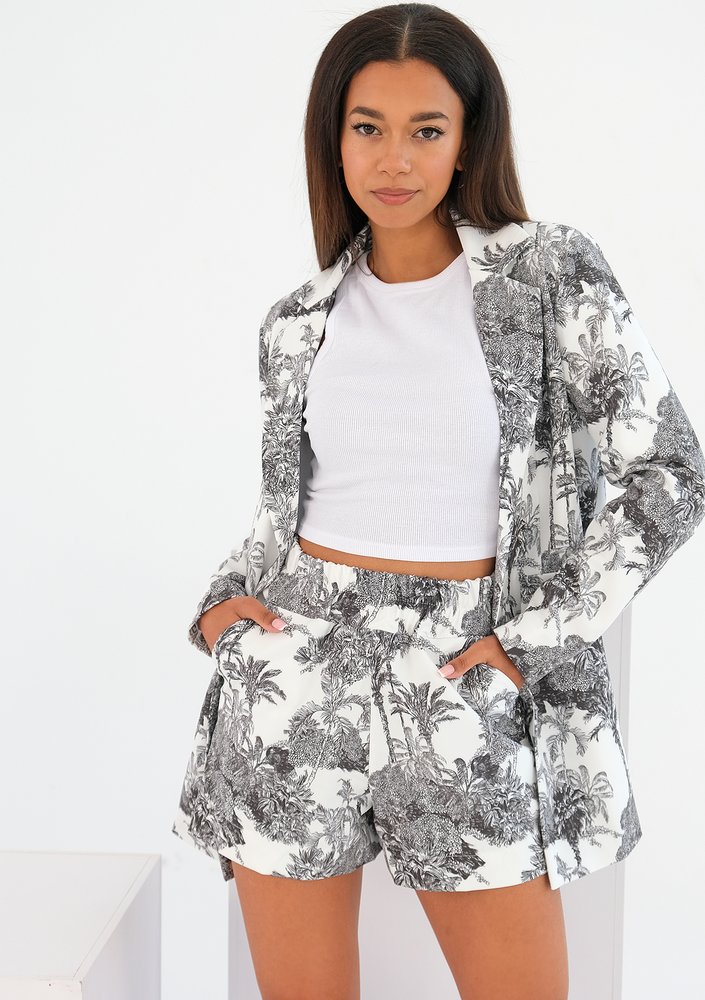 Chic - black palm print blazer