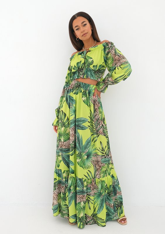 Felicia - Lime printed maxi skirt