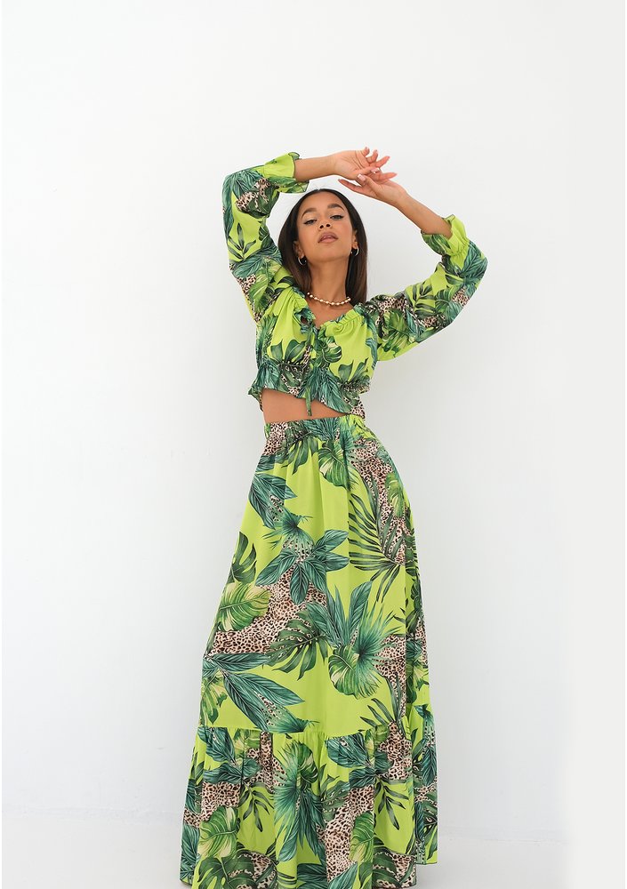 Felicia - Lime printed maxi skirt
