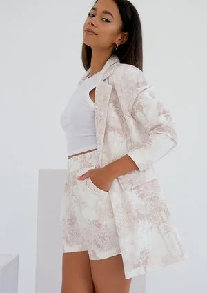 Keri - beige palm print shorts
