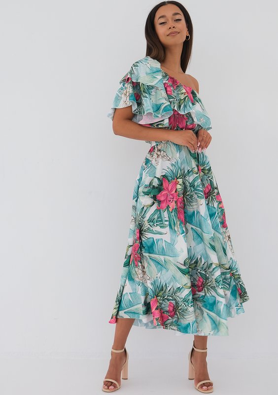 Jules - tropical printed ruffled midi dress