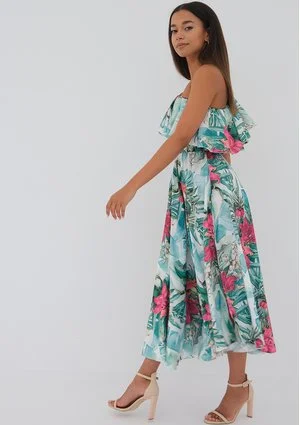 Jules - tropical printed ruffled midi dress