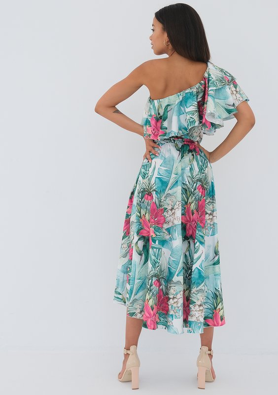 Jules - tropical printed ruffled midi dress